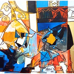 Ashkal, 18 x 18 Inch, Acrylic on Canvas, Figurative Painting, AC-ASH-337 Ashkal, 18 x 18 Inch, Acrylic on Canvas, Figurative Painting, AC-ASH-337